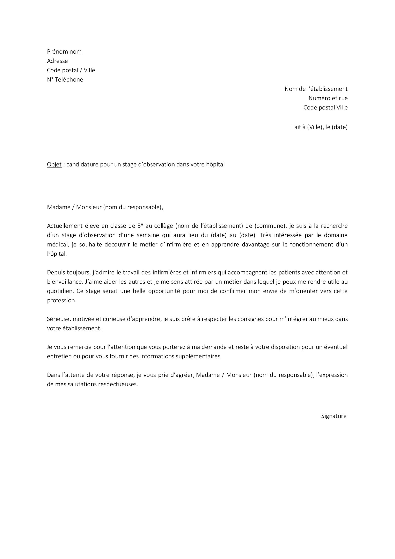 Lettre De Motivation Pour Le Stage De 3 me TaLettre fr