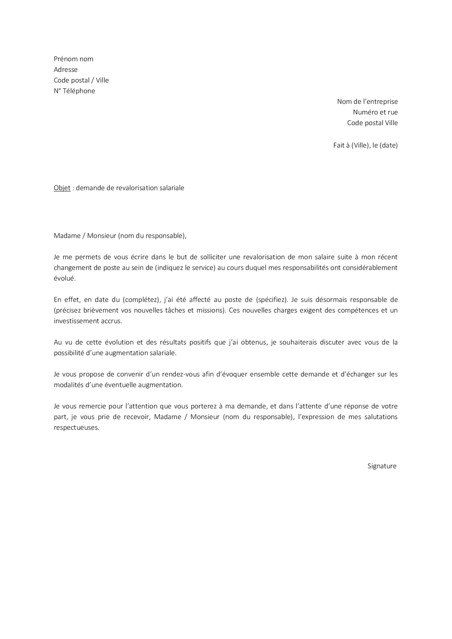 Lettre de demande d