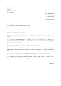 Lettre demande changement des horaires de travail pour concilier activité professionnelle études