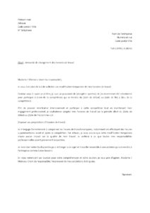 Lettre demande changement horaires travail pour préparer participer compétition sportive