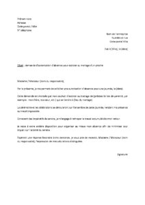 Lettre demande autorisation absence au travail pour assister mariage proche