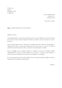 Lettre demande autorisation sortie école accompagner parent hôpital
