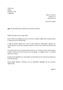 Lettre demande d’autorisation d’absence au travail pour subir examen médical