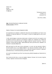 Lettre demande d'autorisation de découvert bancaire réparations logement sinistre