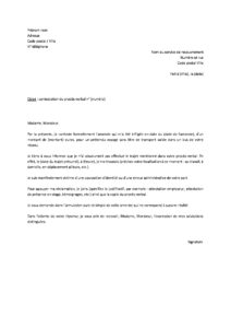 Lettre contestation amende infligée pour trajet bus non effectué