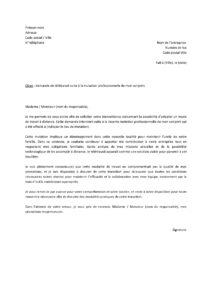 Lettre de demande télétravail suite mutation professionnelle conjoint