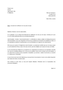 Lettre demande changement jours repos travail motivé par suivi formation professionnelle