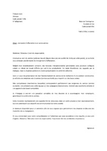 Lettre demande changement service cause difficultés relationnelles avec certains collègues travail