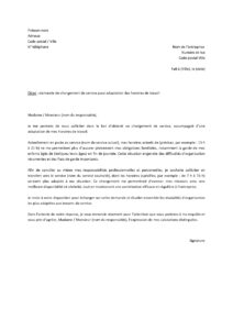 Lettre demande changement service pour adaptation horaires travail afin d’assumer obligations familiales