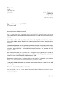Lettre motivation pour faire stage CAP AEPE école maternelle