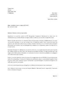 Lettre motivation pour stage BTS MCO chez Marc Orian