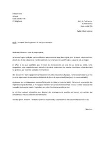 Lettre travail entraîner pour participer championnat sportif