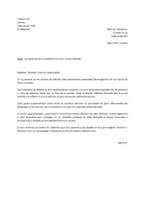 Lettre demande pause supplémentaire travail pour cause diabète nécessitant une collation