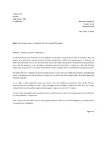 Lettre demande de prise en charge des frais train suite prise fonction lieu travail éloigné