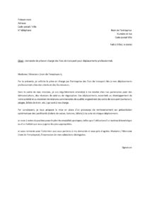 Lettre demande de prise en charge des frais transport démarcher auprès clients fournisseurs