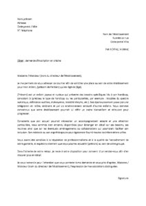 Lettre demande d'inscription à la garderie pour un enfant handicapé