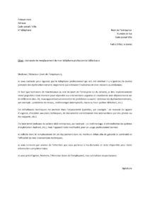 Lettre demande d’un téléphone professionnel technicien maintenance pour remplacer appareil défectueux