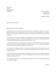 Lettre demande médiation raison dégradation constante conditions travail