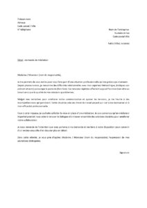 Lettre demande médiation suite tensions persistantes avec supérieur hiérarchique