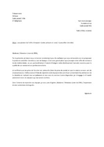 Modèle lettre accepter offre d’emploi conseiller clientèle banque CDI