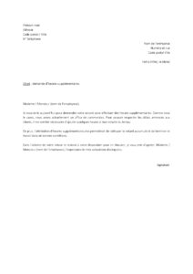 Lettre demande d’heures supplémentaires pour respecter délais livraison