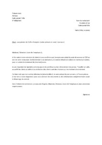 Lettre pour accepter offre d’emploi serveur dans restaurant CDD saisonnier