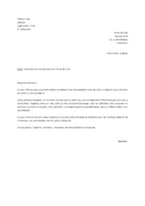 Lettre résiliation abonnement Terres Café raison cafés reçus correspondent pas attentes