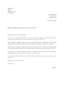 Lettre demande formation CPF pour passer certification