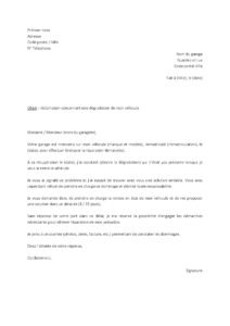 Lettre de réclamation au garage pour dégradation commise sur le véhicule pendant la réparation