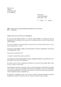 Modèle de lettre de plainte pour diffamation en ligne par un concurrent professionnel