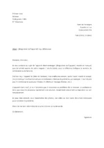 Modèle de lettre pour un électroménager qui ne fonctionne pas après la livraison
